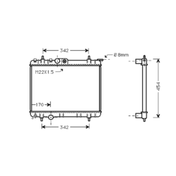 radiator, Peugeot 206, 1997 cc, 1999-02 (02/99-04/02), 380 - 562 - 27mm , [ 2PE217_17 ]
