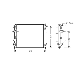 radiator, Renault Clio II, 1149 cc, 1999-   (03/99-), 480 - 414 - 28mm , [ 2RT251_11 ]